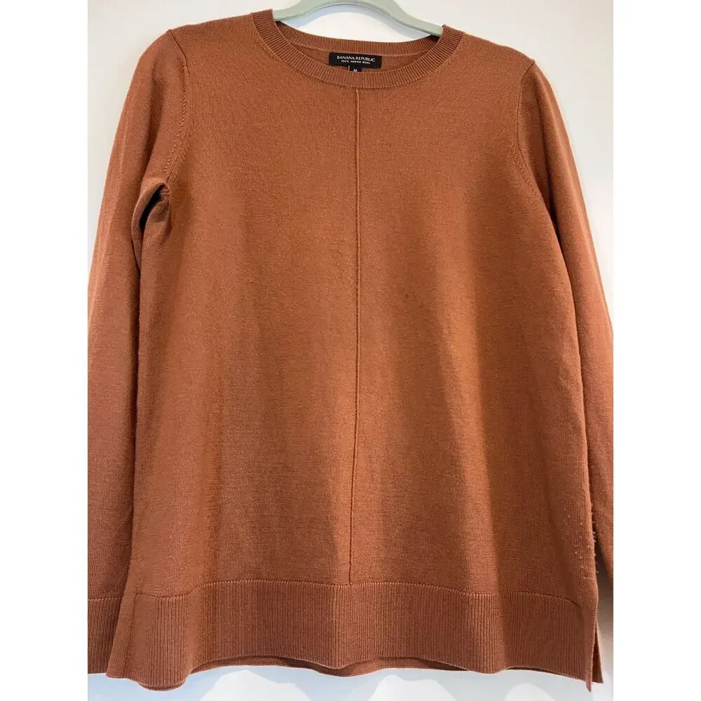 Banana Republic 100% Merino Wool Crewneck Sweater Rust Orange Men's Medium M